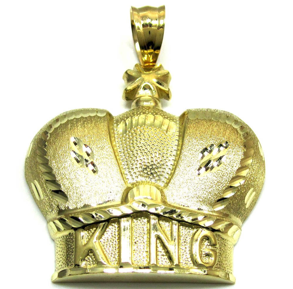 10k gold diamond cut xl kings crown pendant