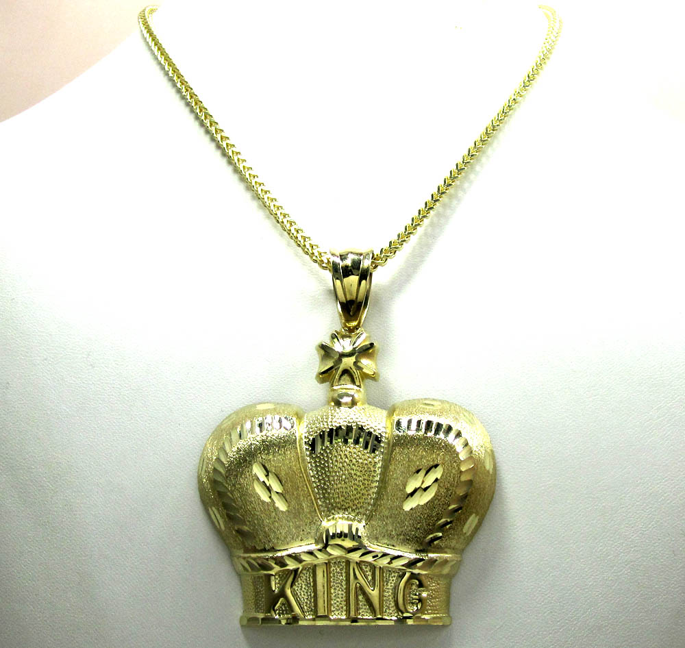 10k gold diamond cut xl kings crown pendant