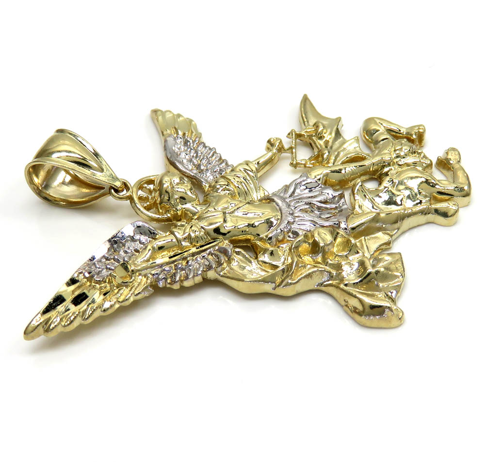 10k yellow gold heavy angel vs demon large pendant - Image 3
