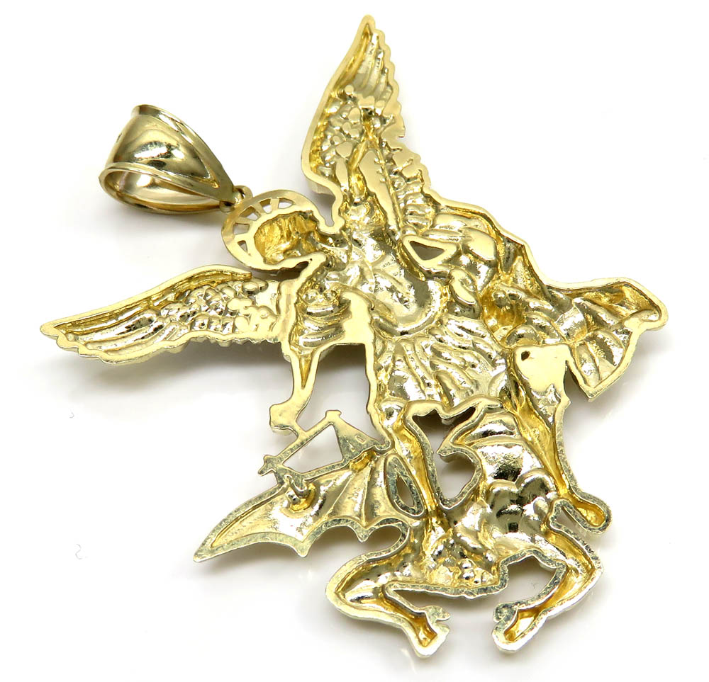 10k yellow gold heavy angel vs demon large pendant - Image 4