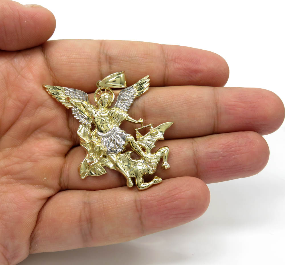 10k yellow gold heavy angel vs demon large pendant  