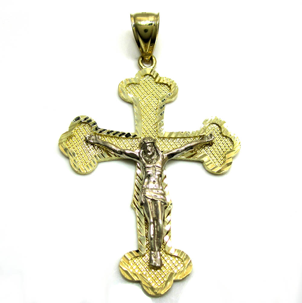 10k yellow gold two tone jesus cross pendant - Image 2