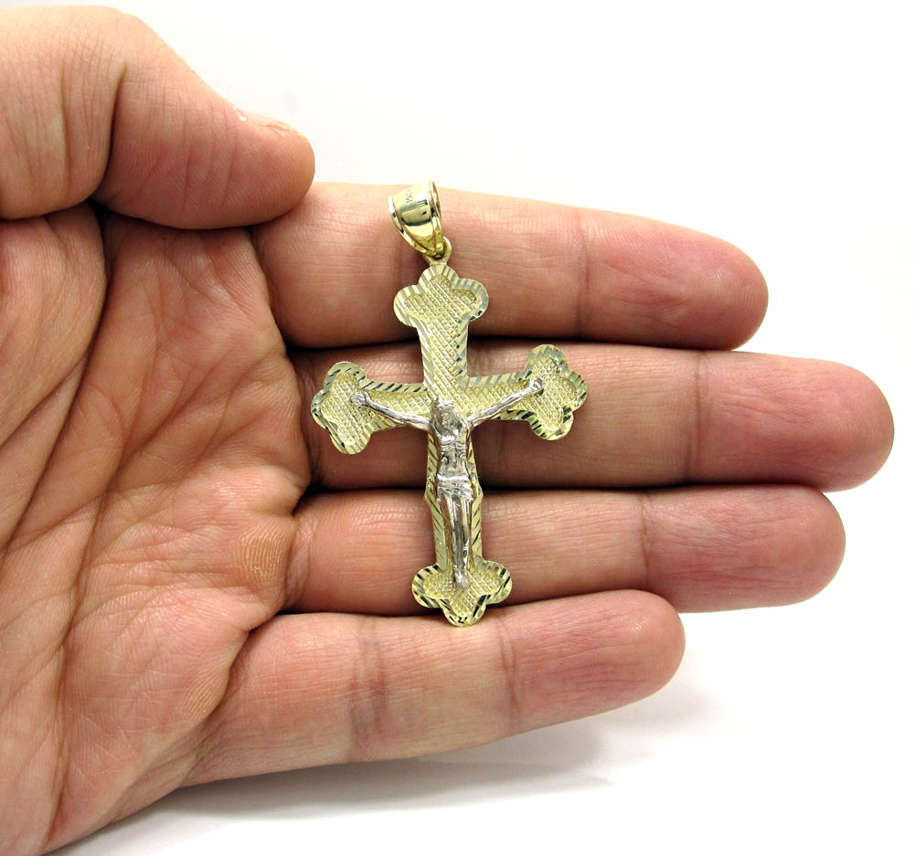 10k yellow gold two tone jesus cross pendant - Image 5