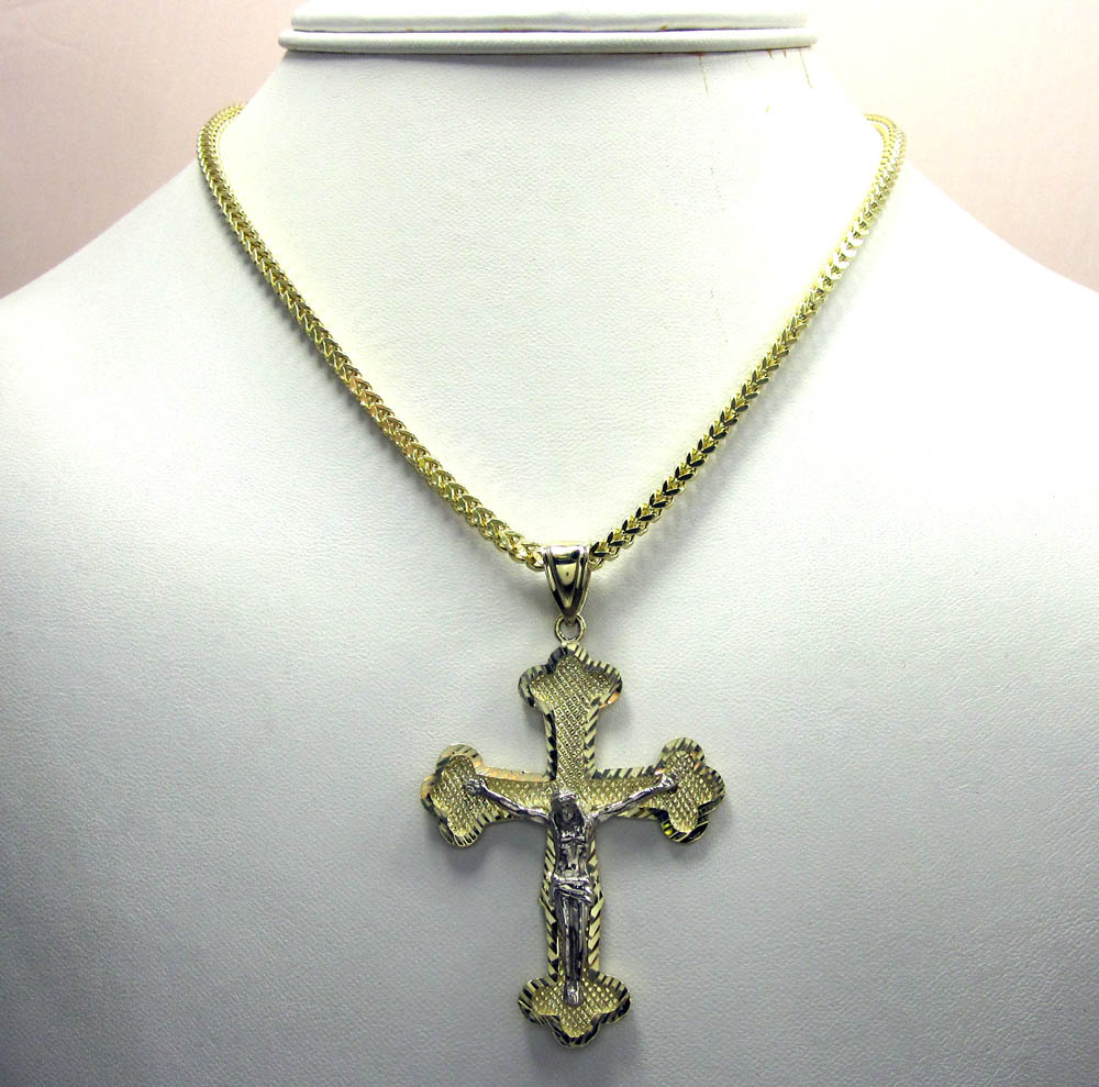 10k yellow gold two tone jesus cross pendant 