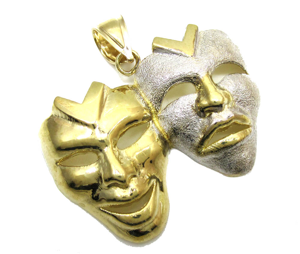 10k yellow gold two tone laugh now cry later pendant 