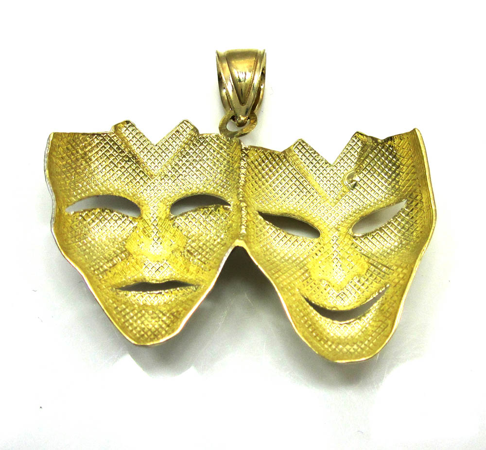 10k yellow gold two tone laugh now cry later pendant 