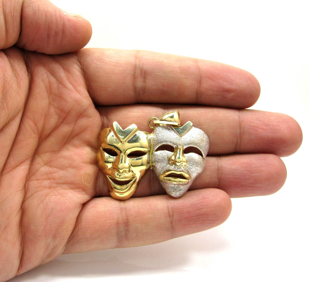 10k yellow gold two tone laugh now cry later pendant 