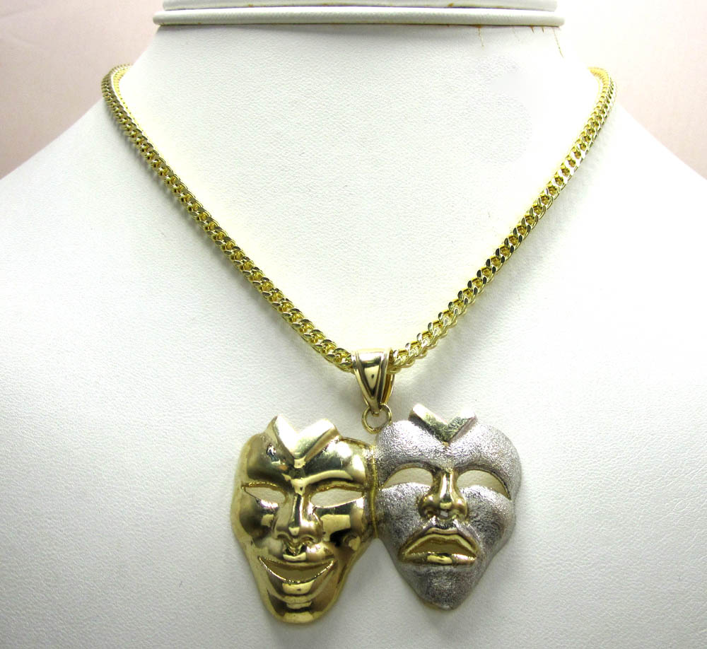 10k yellow gold two tone laugh now cry later pendant 