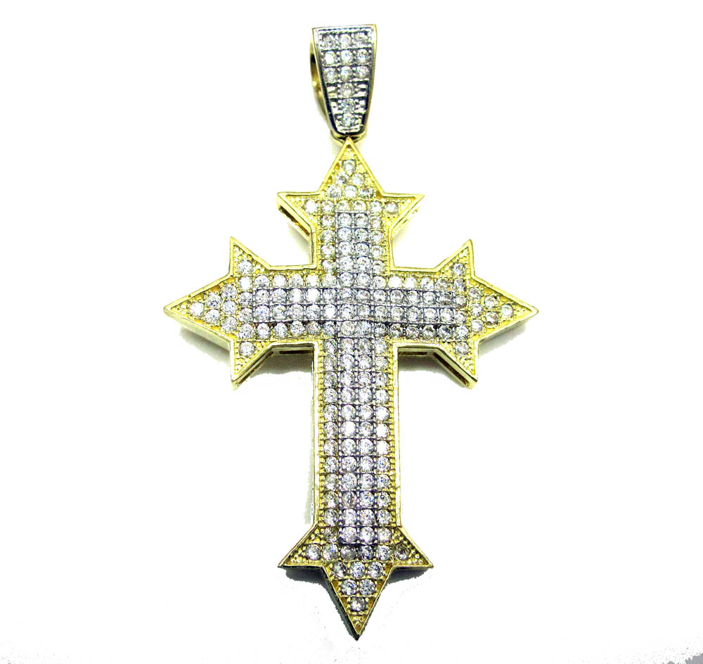 10k yellow gold two tone cross pendant cz 0.25ct - Image 2