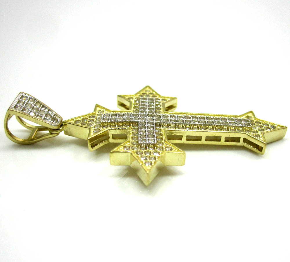 10k yellow gold two tone cross pendant cz 0.25ct
