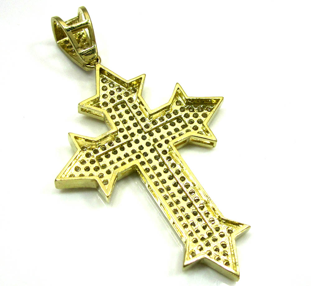 10k yellow gold two tone cross pendant cz 0.25ct