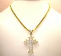10k yellow gold two tone cross pendant cz 0.25ct