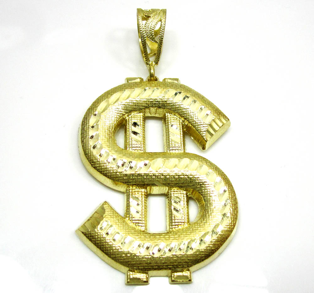 10k yellow gold dollar sign pendant