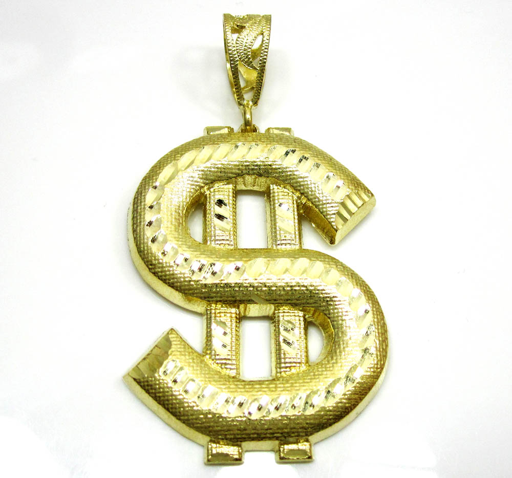 10k yellow gold dollar sign pendant - Image 2