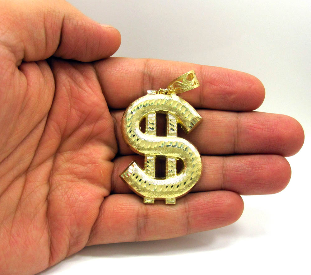 10k yellow gold dollar sign pendant