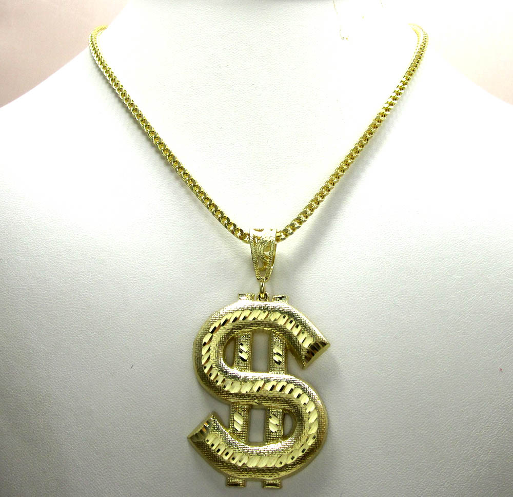10k yellow gold dollar sign pendant