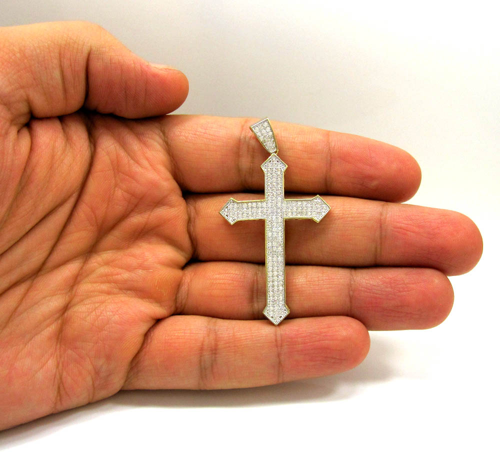10k yellow gold cz large cross pendant 