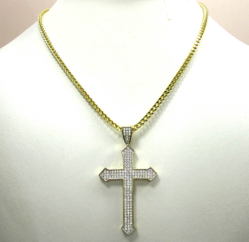 10k yellow gold cz diamond cross pendant 