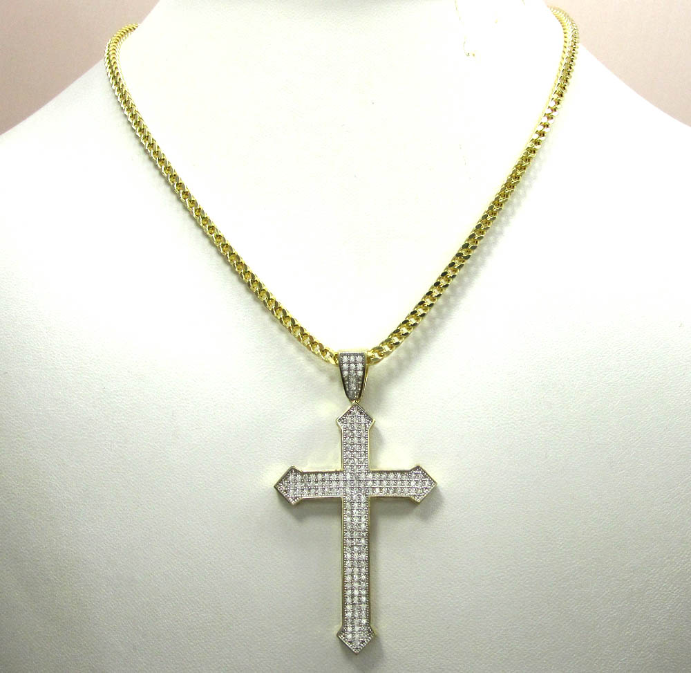 10k yellow gold cz large cross pendant - Image 5