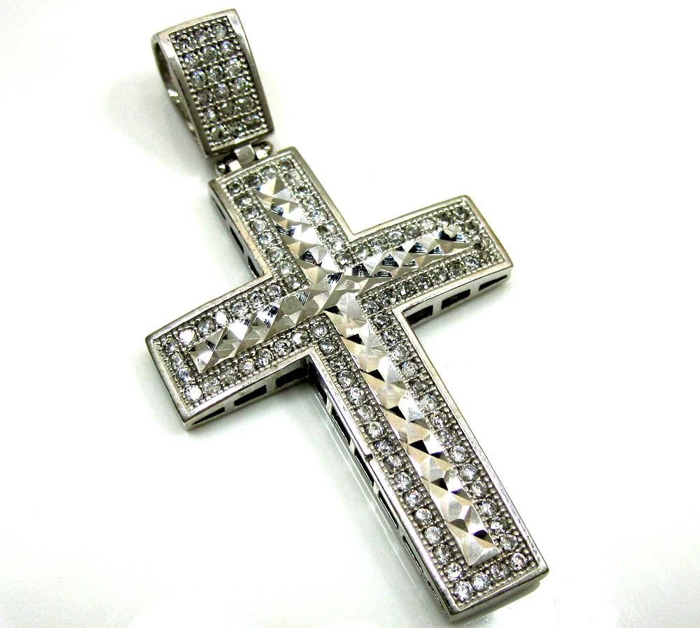 10k yellow gold two tone jesus cross pendant cz - Image 3