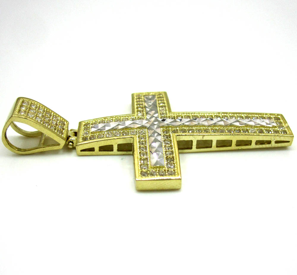 10k yellow gold two tone jesus cross pendant cz - Image 4