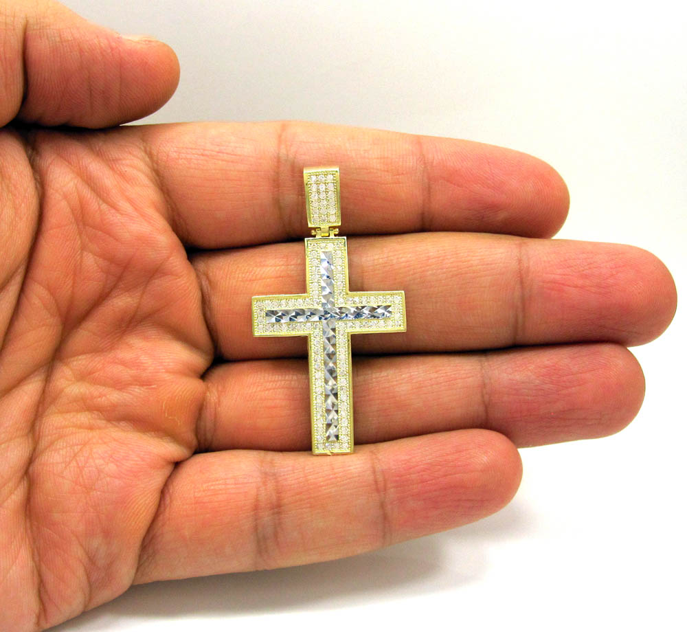 10k yellow gold two tone jesus cross pendant cz - Image 6