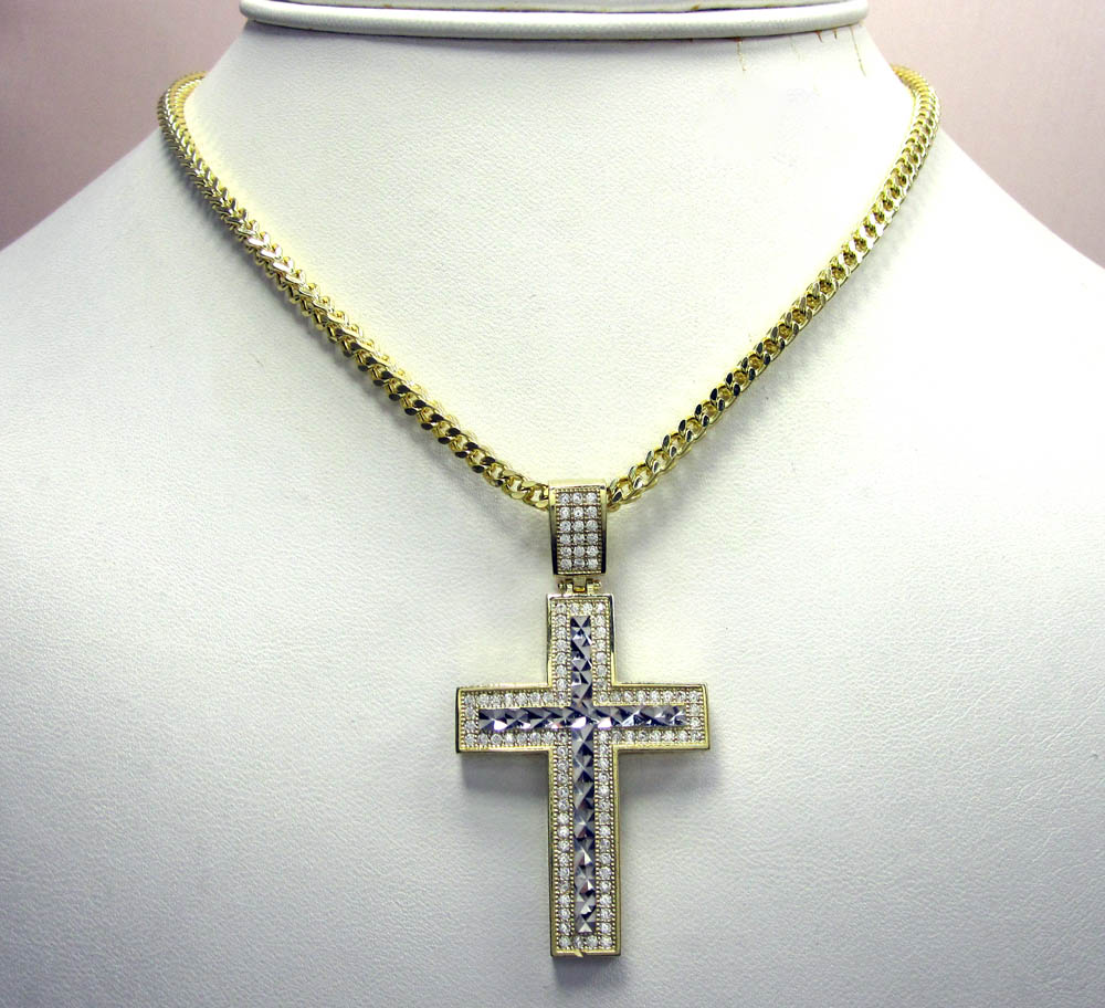 10k yellow gold two tone jesus cross pendant cz
