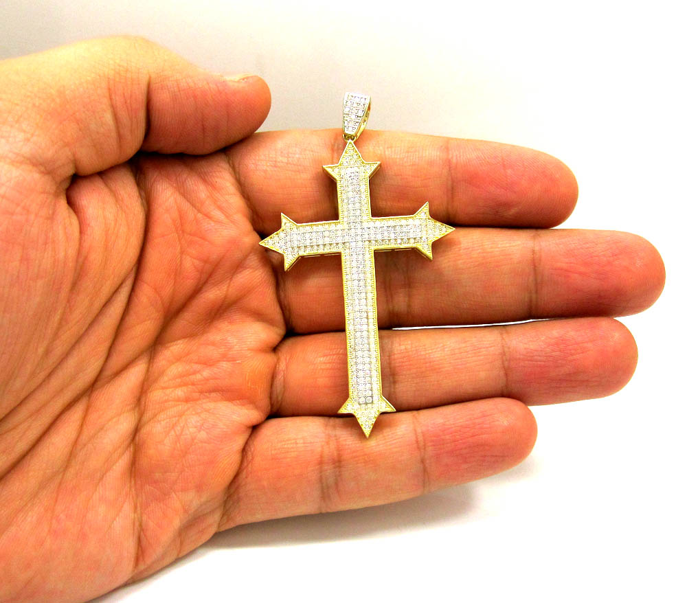 10k yellow gold cz diamond cross pendant