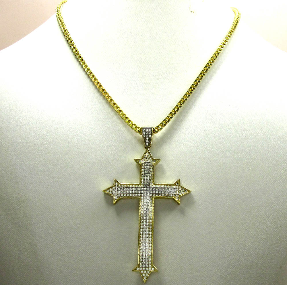 10k yellow gold cz diamond cross pendant