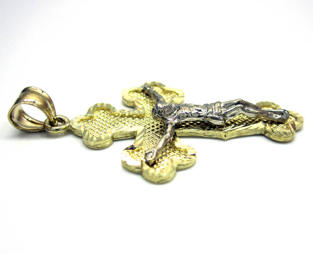 10k yellow gold two tone jesus cross pendant - Image 2