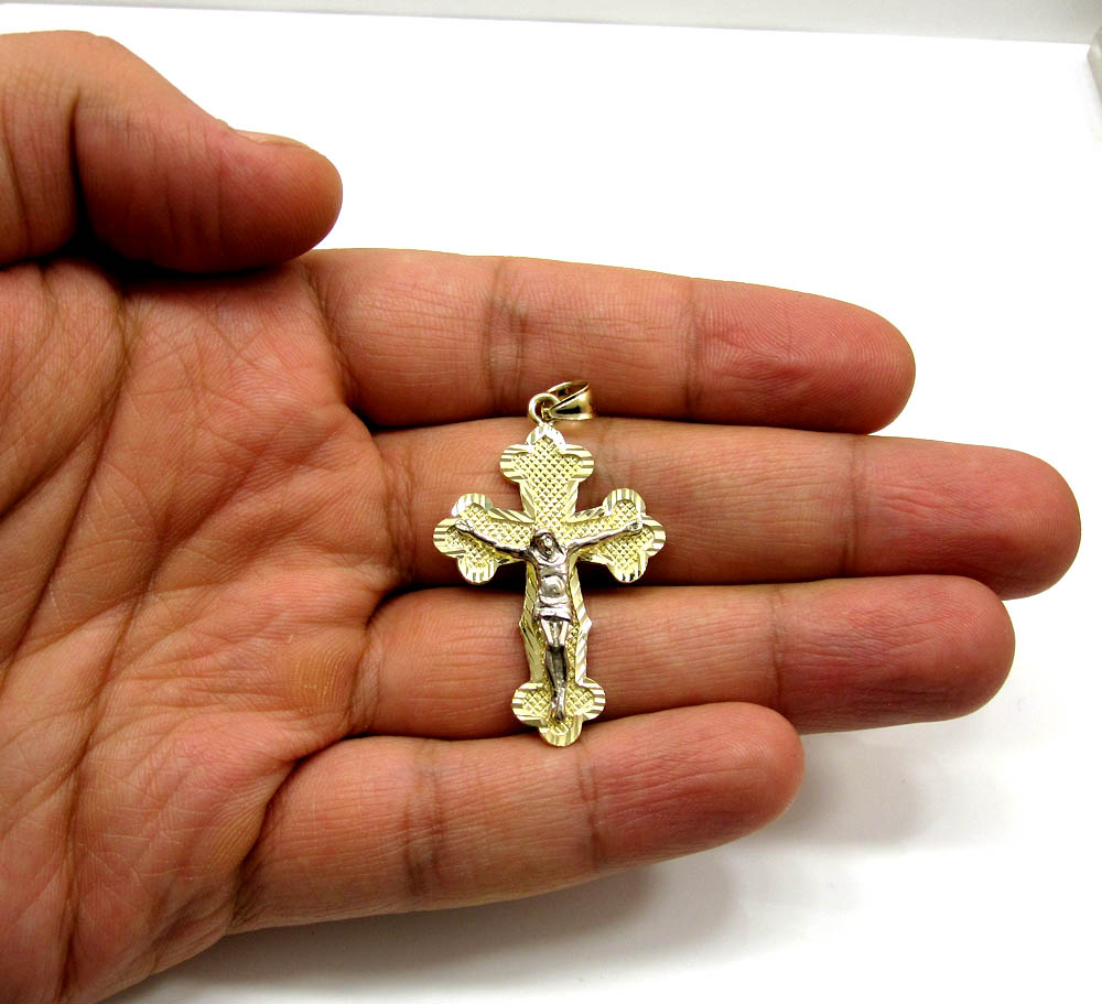 10k yellow gold two tone jesus cross pendant - Image 4