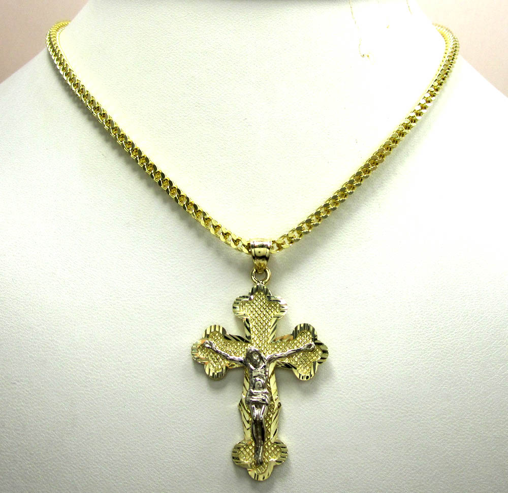 10k yellow gold two tone jesus cross pendant