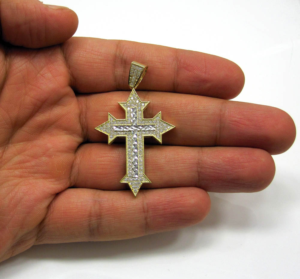 10k yellow gold two tone cross pendant - Image 4