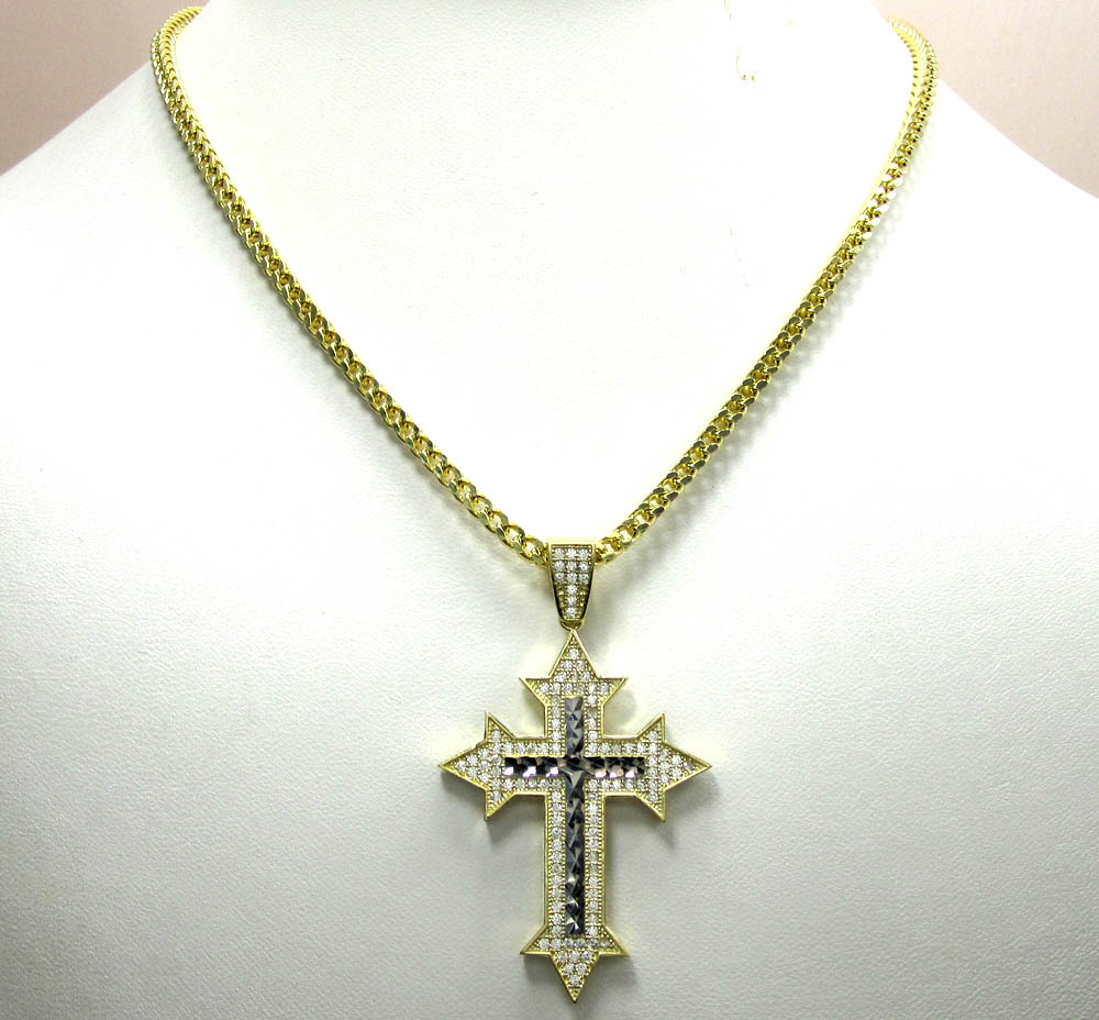 10k yellow gold two tone cross pendant - Image 5