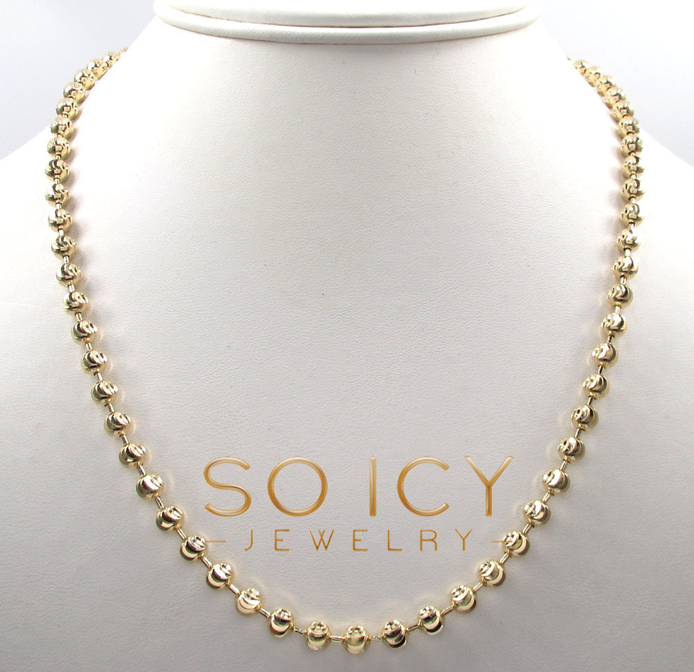 10k yellow gold moon cut bead link chain 20-28 inch 4mm