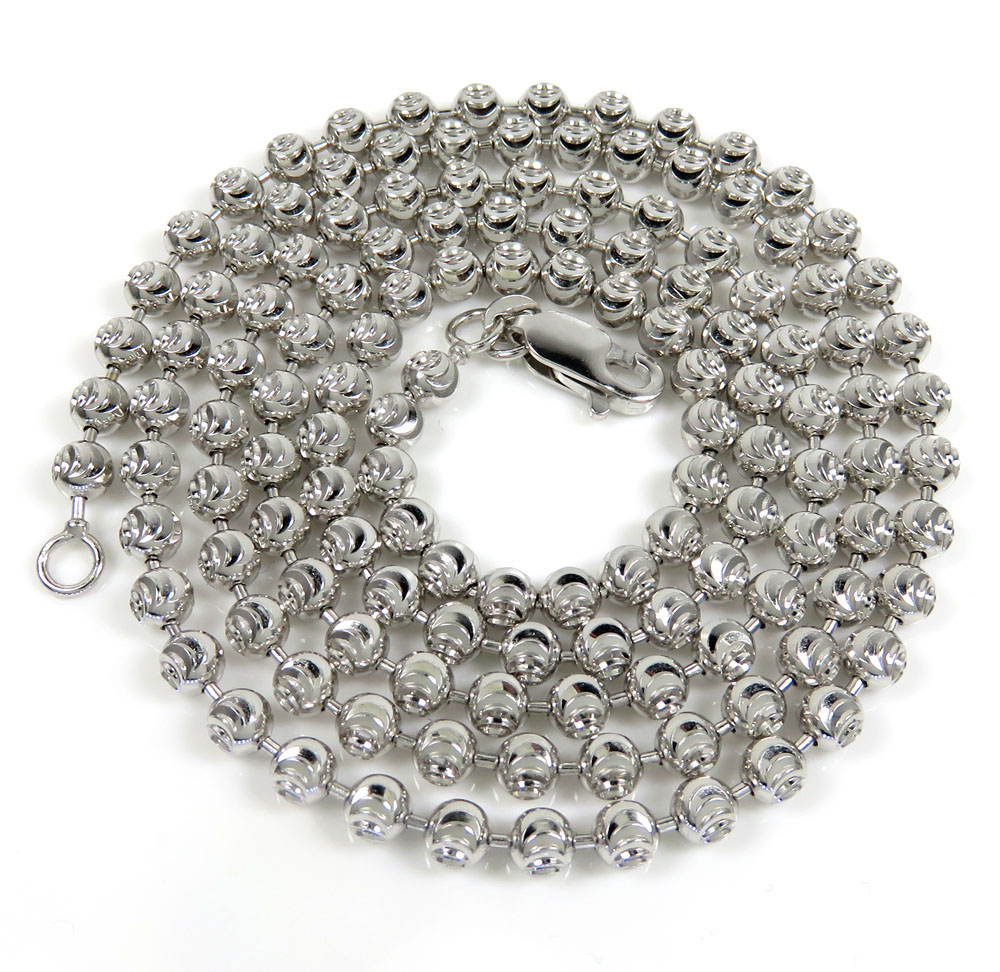 10k white gold moon cut bead link chain 20-30 inch 4mm