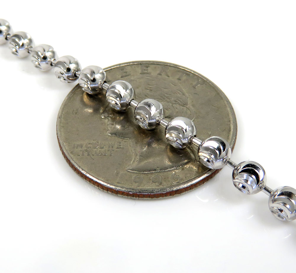 10k white gold moon cut bead link chain 20-30 inch 4mm - Image 3