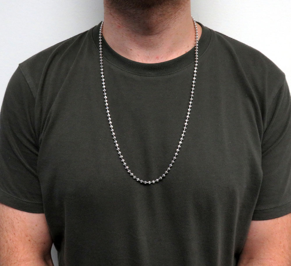 10k white gold moon cut bead link chain 20-30 inch 4mm - Image 6