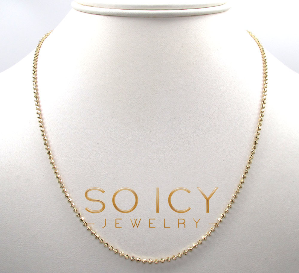 10k yellow or white gold moon cut bead link chain 18-26 inch 2mm