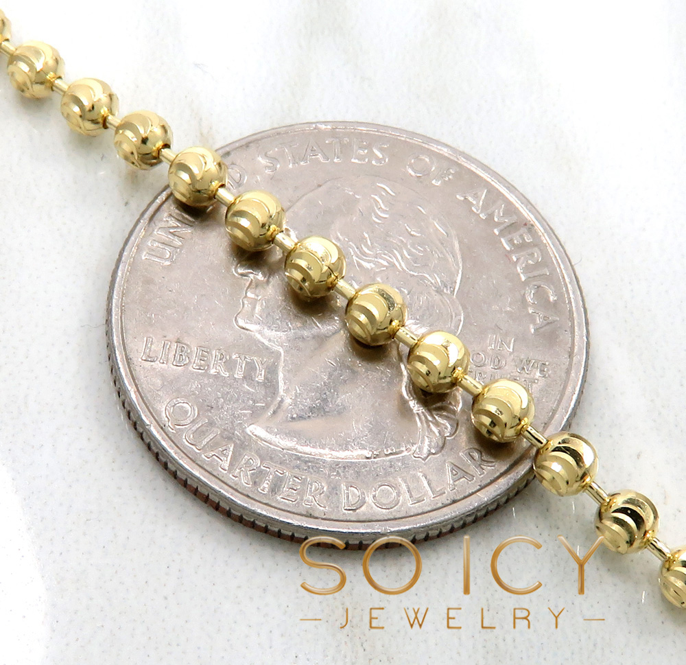10k yellow gold moon cut bead link chain 18-26 inch 3mm