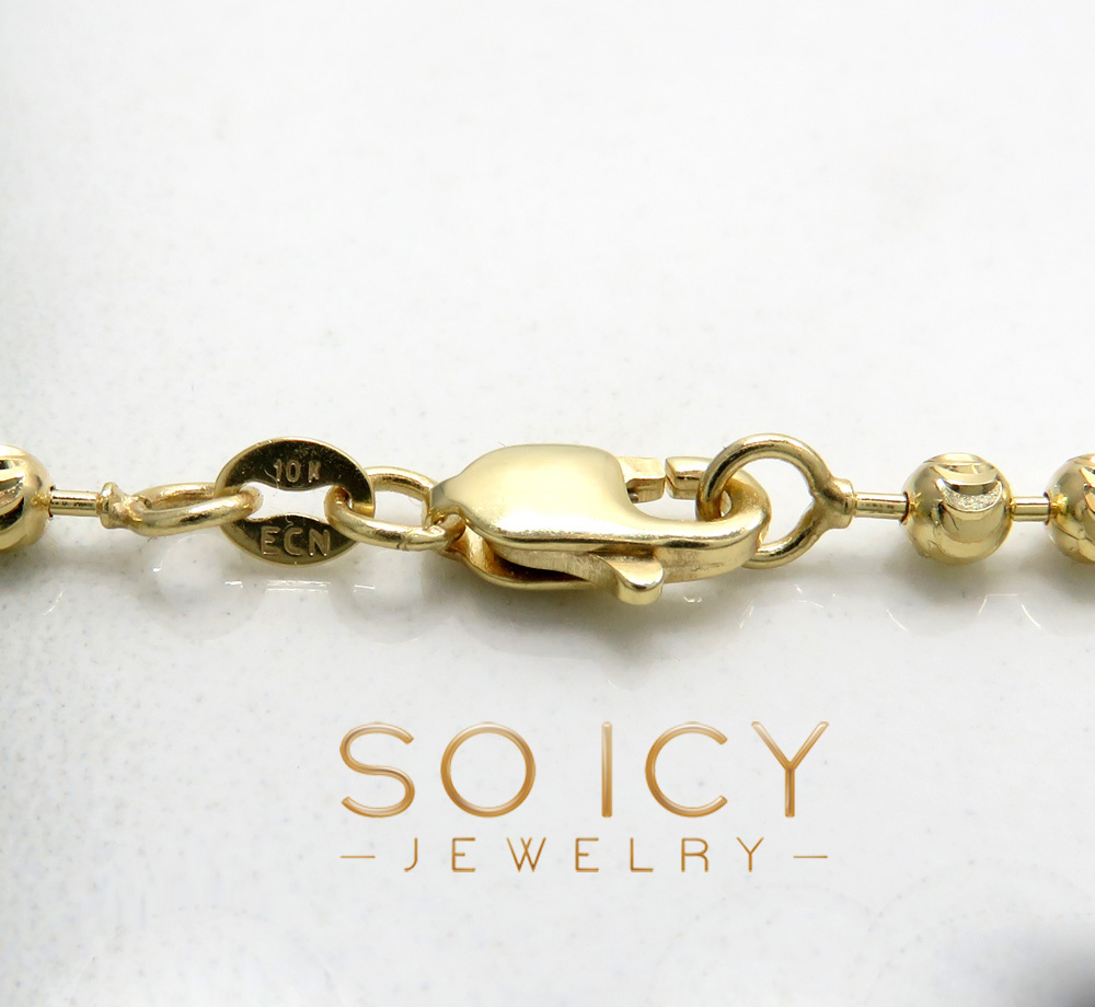 10k yellow gold moon cut bead link chain 18-26 inch 3mm