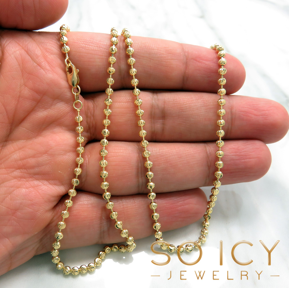 10k yellow gold moon cut bead link chain 18-26 inch 3mm - Image 5
