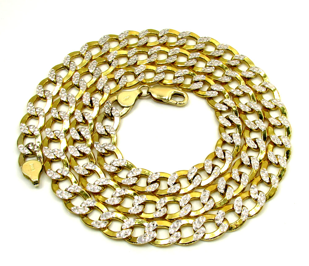 10K Yellow Gold Thick Diamond Cut Cuban Chain 22-24 Inch 7.6mm