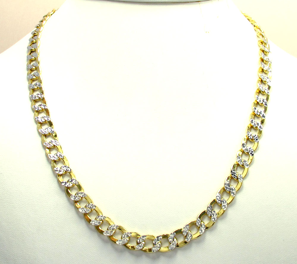 10k yellow gold thick diamond cut cuban chain 22-24 inch 7.6mm