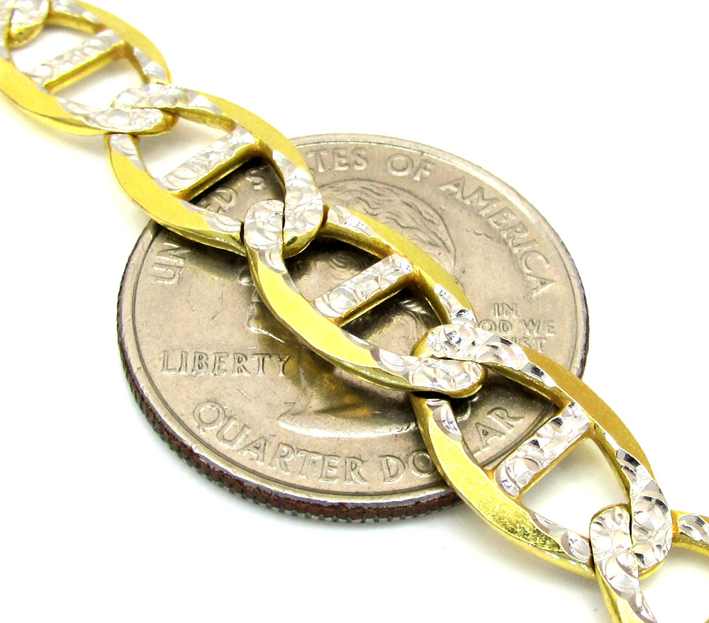 10k yellow gold thick diamond cut mariner bracelet 9 inch 9.2mm