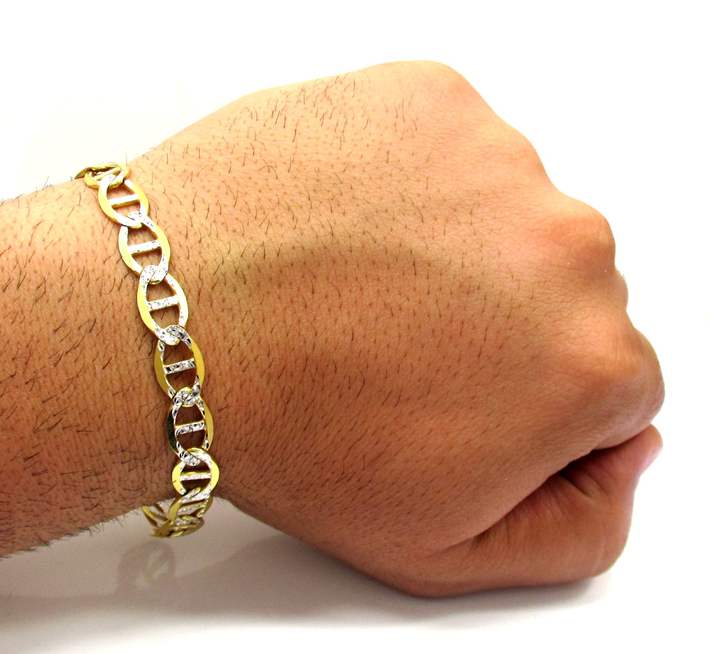 10k yellow gold thick diamond cut mariner bracelet 9 inch 9.2mm