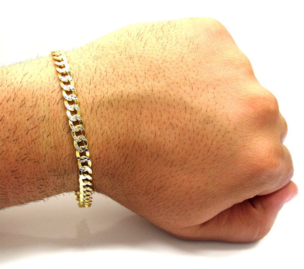 10k yellow gold diamond cut cuban bracelet 8 inch 6.3mm