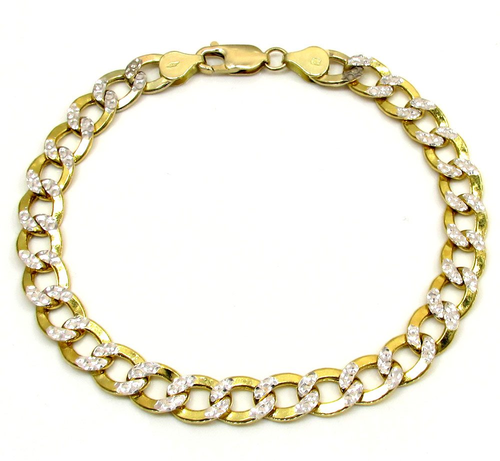 10k yellow gold diamond cut cuban bracelet 8.5 inch 7.6mm