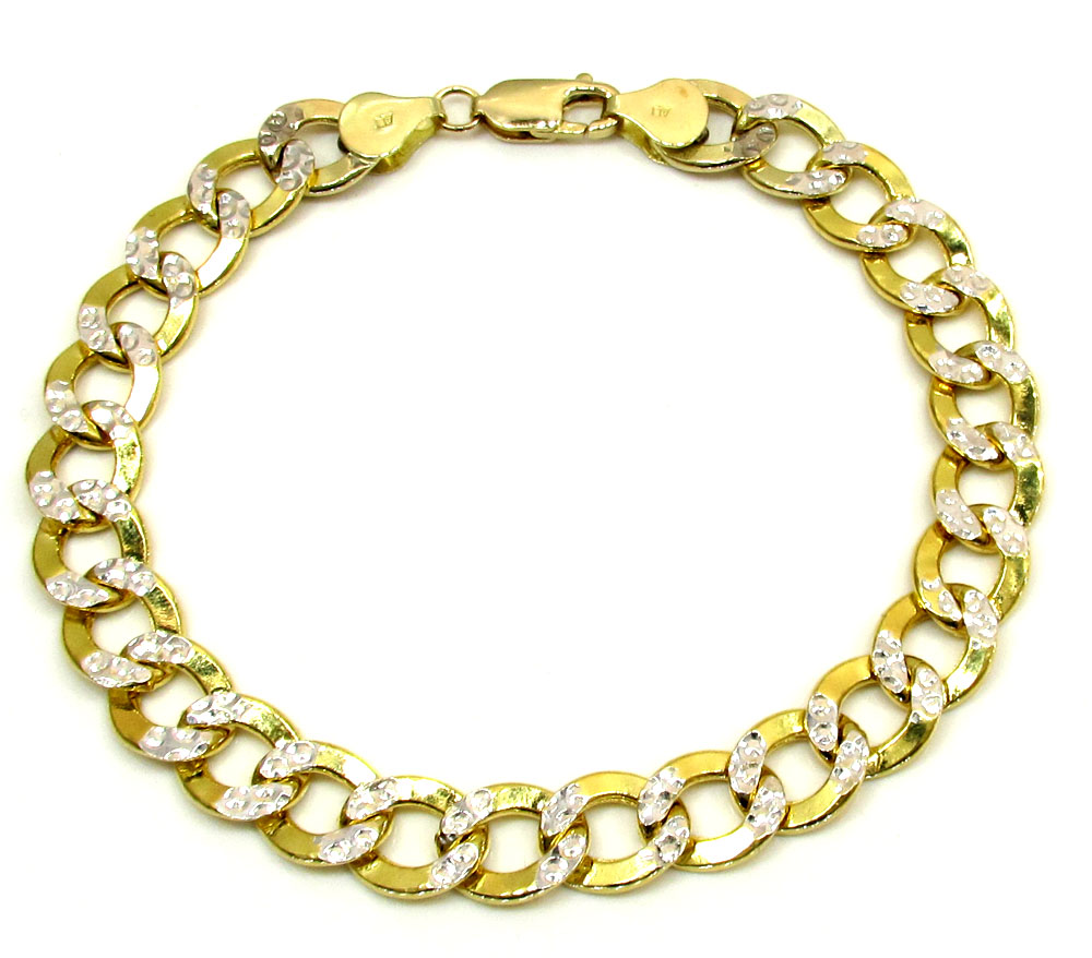 10k yellow gold diamond cut cuban bracelet 9 inch 9.6mm