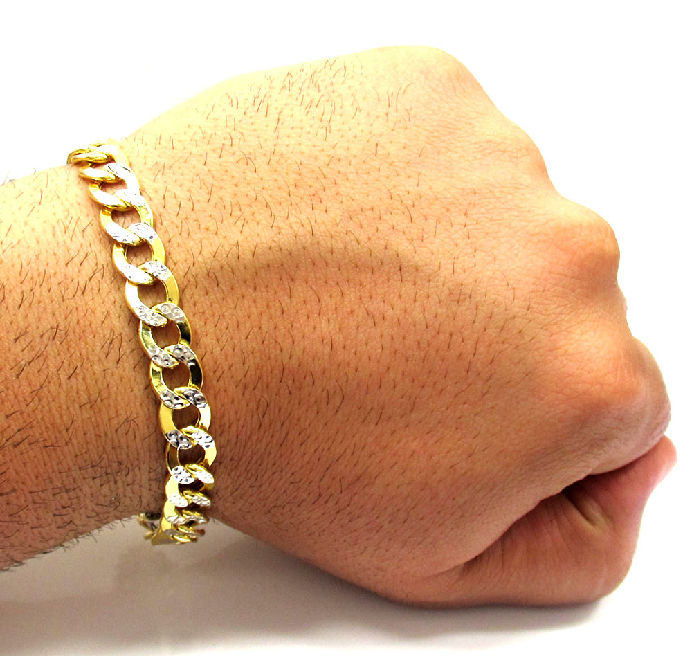 10k yellow gold diamond cut cuban bracelet 9 inch 9.6mm
